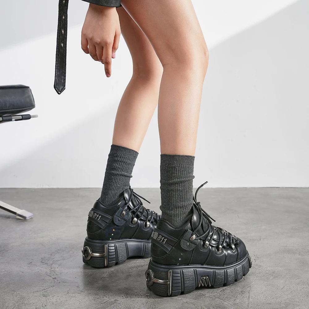 Nouvelles Chaussures Femme Style Punk 2026 – Bottes Rock à Lacets avec Plateforme et Talon de 6 cm