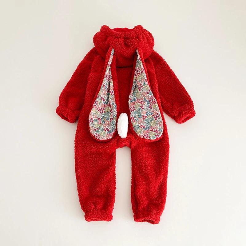 Barboteuse printemps bébé unisexe peluche - Combinaison pyjama capuche vêtement maison nouveau-né