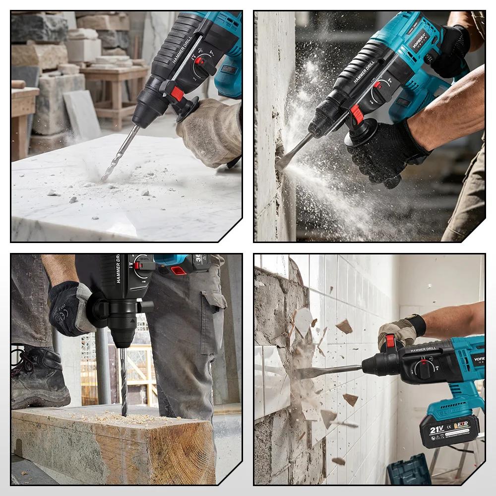 YOFIDRA 26MM perceuse à percussion électrique sans brosse multifonctionnelle rotative sans fil outils électriques rechar