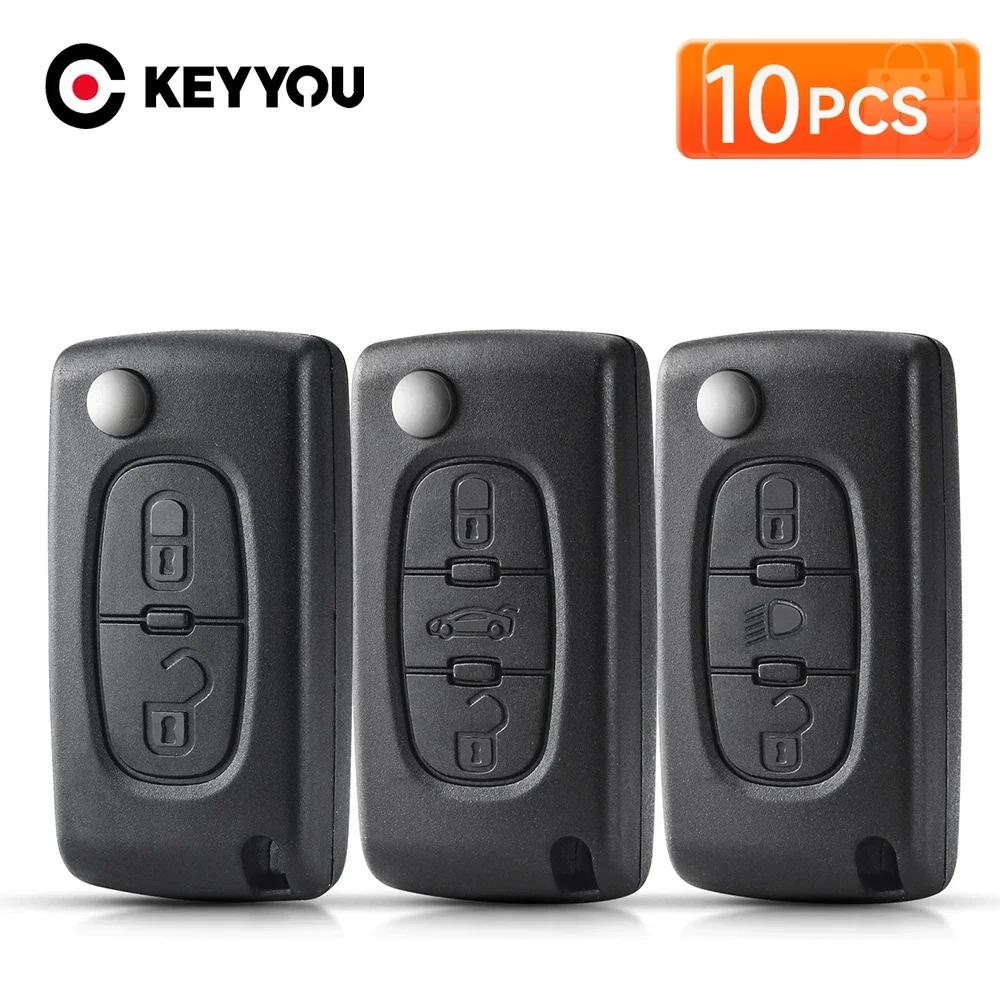KEYYOU 10 pièces 2/3 boutons étui à clés de voiture pour Peugeot 207 307 308 407 607 807 pour citroën C2 C3 C4 C5 C6 coq