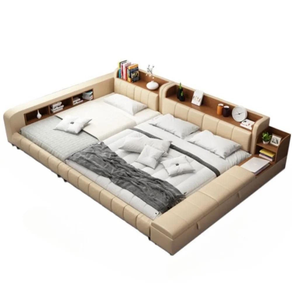Tête de lit double imperméable minimaliste multifonctionnelle lit de luxe avec tables de chevet japonaises pour meubles de chambre élégants et pratiques