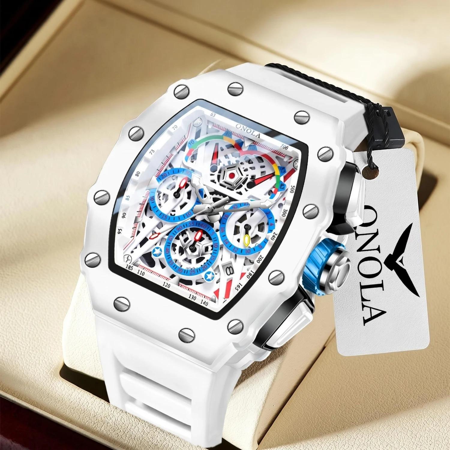 Montre de luxe pour hommes ONOLA mode décontracté multifonctionnel bande de Silicone étanche