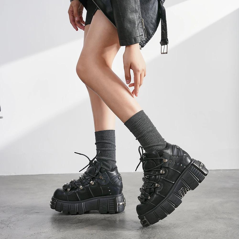 Nouvelles Chaussures Femme Style Punk 2026 – Bottes Rock à Lacets avec Plateforme et Talon de 6 cm
