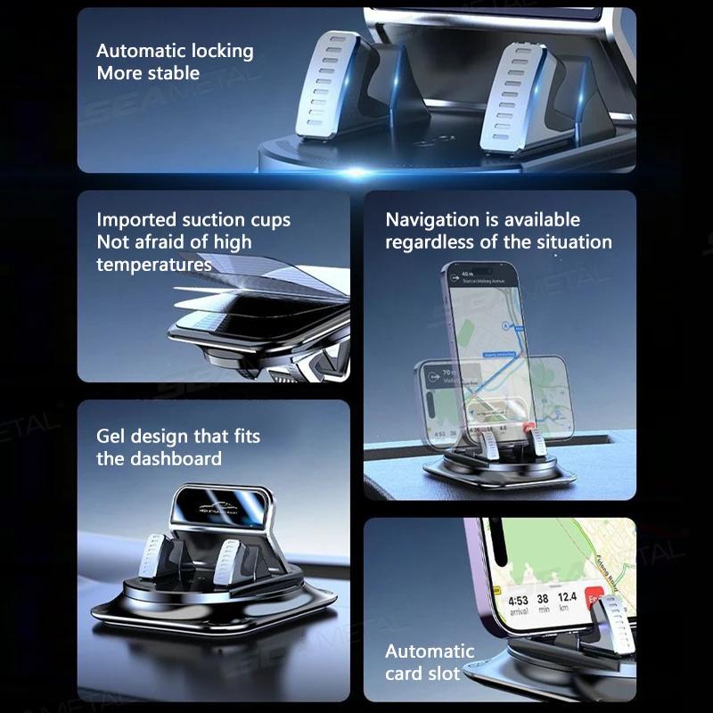 SEAMETAL – support de téléphone de voiture antidérapant en Silicone, support de téléphone pour tableau de bord, rotation libre à 360 degrés, support de navigation universel Head-Up