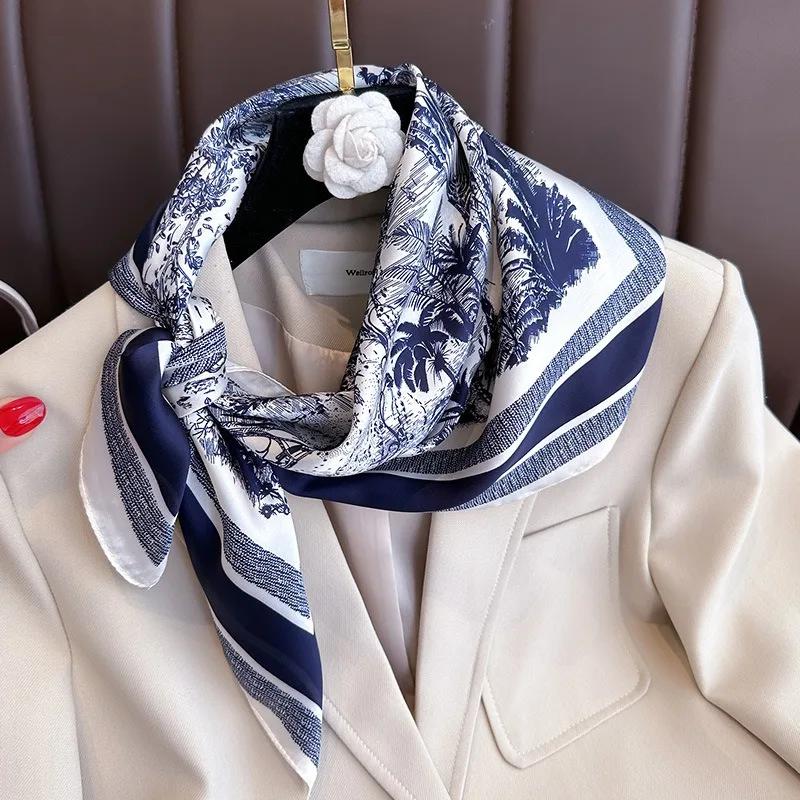 1 pièce Foulard carré 70 cm imprimé végétal pour femme