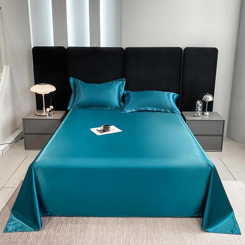 Draps de lit en Satin uni de couleur unie, draps plats pour chambre à coucher, literie non incluse, taie d'oreiller, 1 pièce