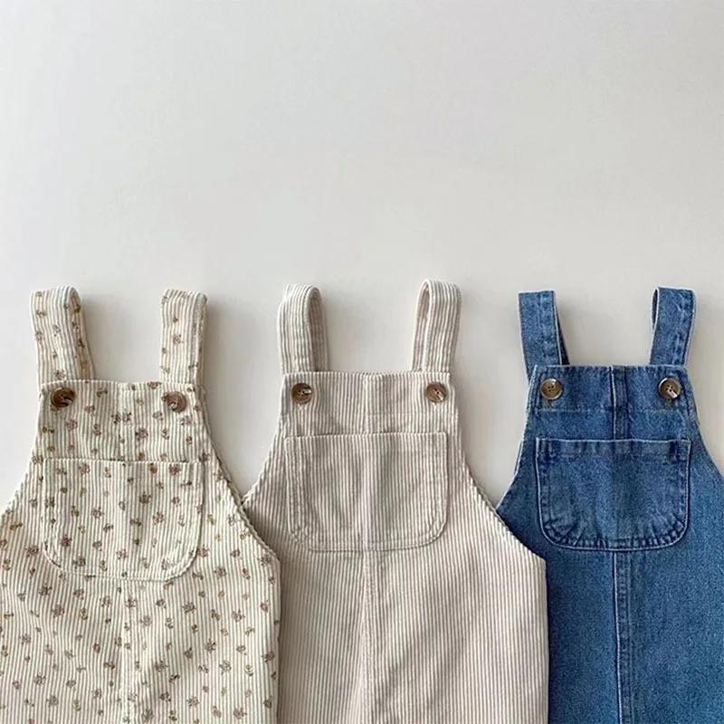 Salopette décontractée en coton pour bébé - Motif floral et pantalon denim