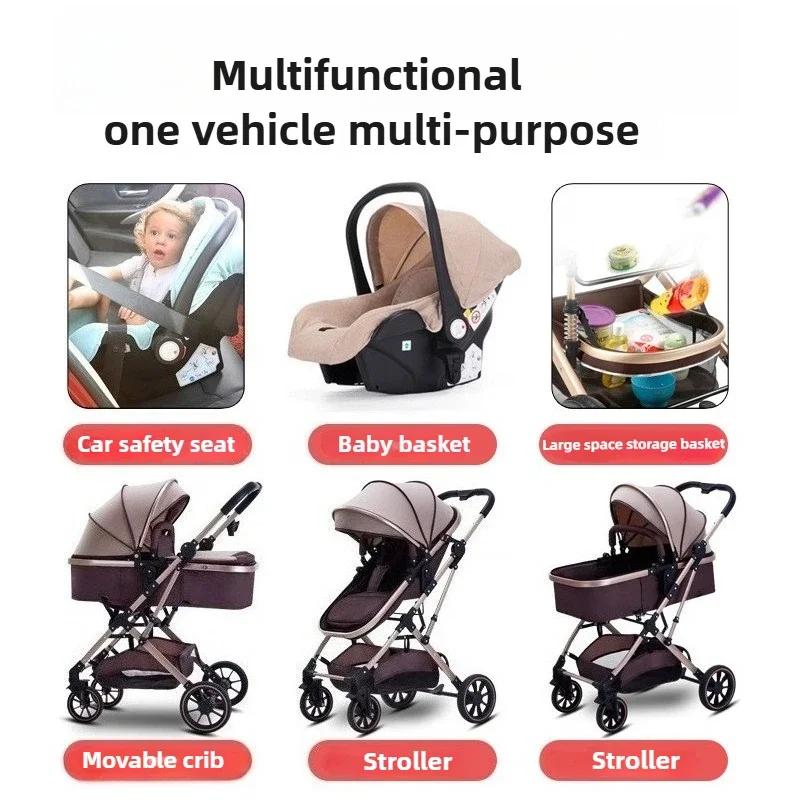 Poussette bébé 3 en 1 à grande vue avec siège auto pliable