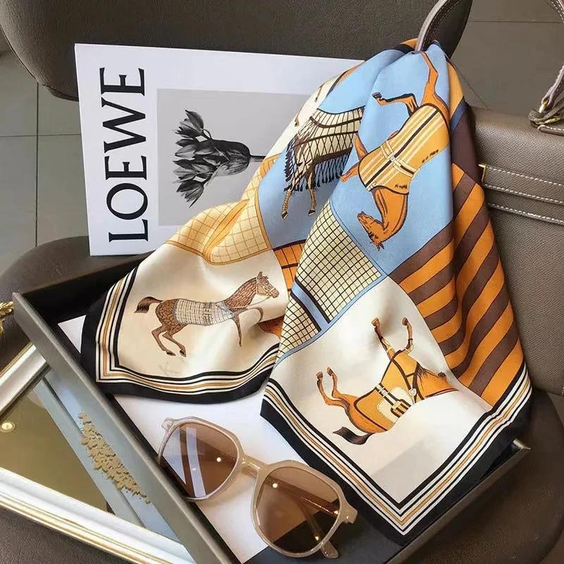 Châle carré en soie de luxe pour femmes, écharpe en Satin, enveloppes de mode, foulard, bandes de cheveux, ruban, bandeau Bandana 70x70cm