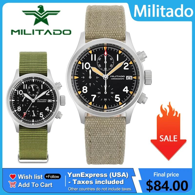 Militado ML1868KF rétro VK67 montre chronographe à Quartz boîtier en acier inoxydable 3 cadran étanche 100M