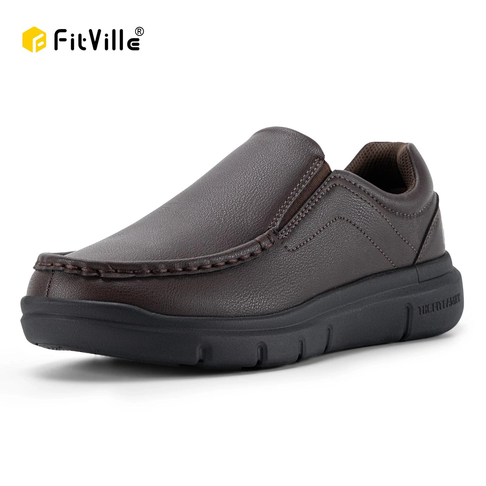 Fitville chaussures décontractées à enfiler pour hommes chaussure en cuir large largeur 2E léger pour pieds gonflés