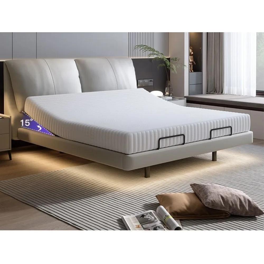Lit électrique intelligent avec design flottant, cadre de lit en cuir véritable de luxe moderne, lit king size réglable pour chambre principale