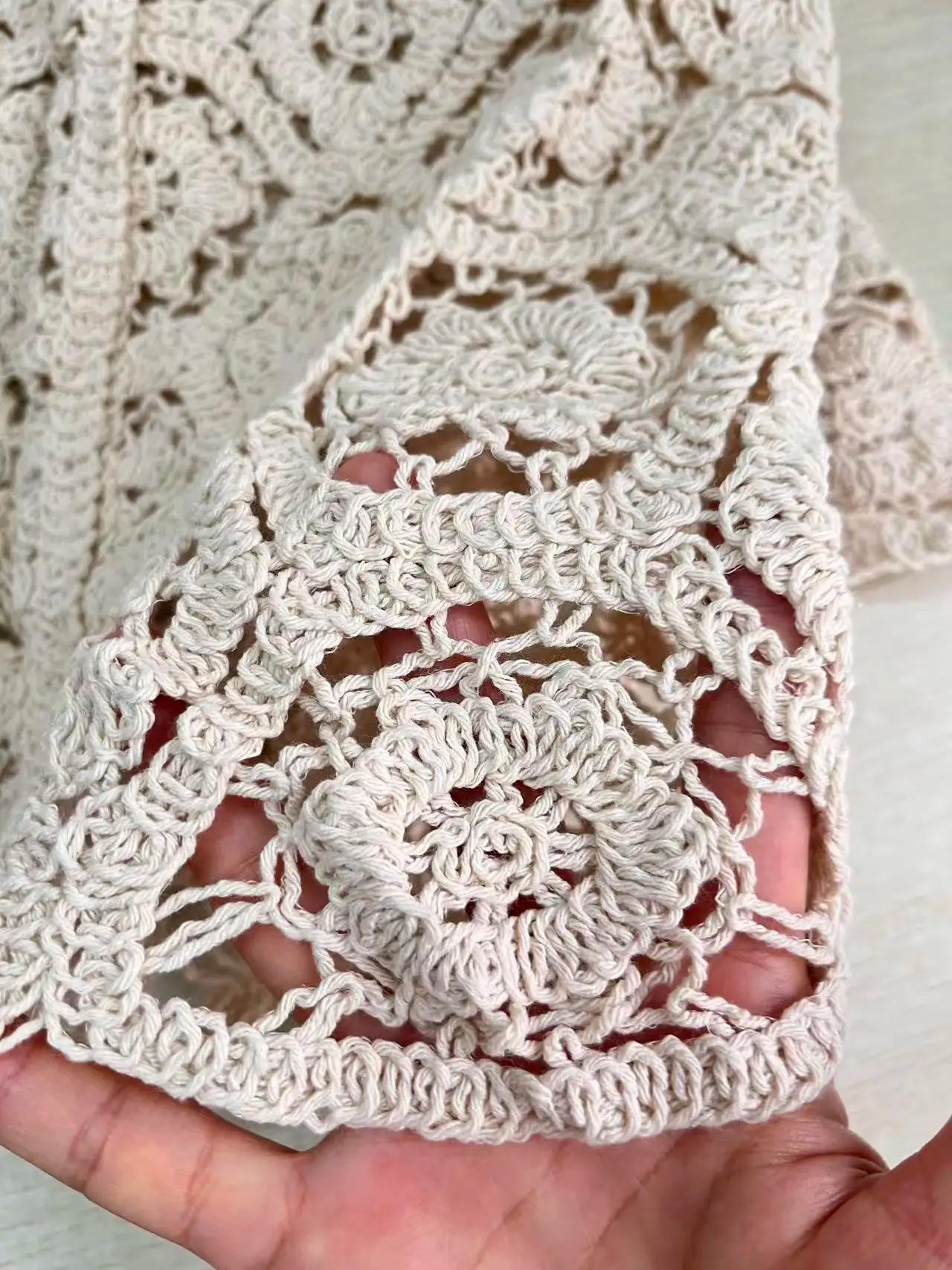 Manches longues Crochet haut en tricot plage Bikini couvrir boutonné Cardigan Blouse femmes blusas para mujer vacances B