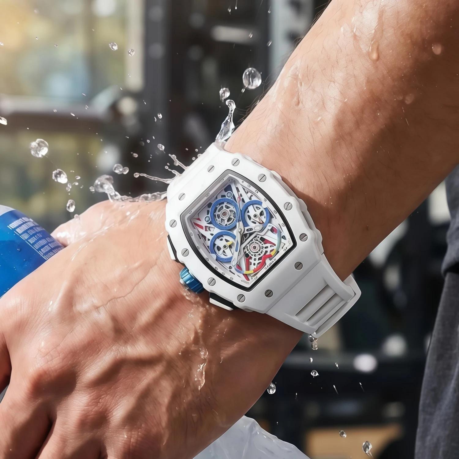 Montre de luxe pour hommes ONOLA mode décontracté multifonctionnel bande de Silicone étanche