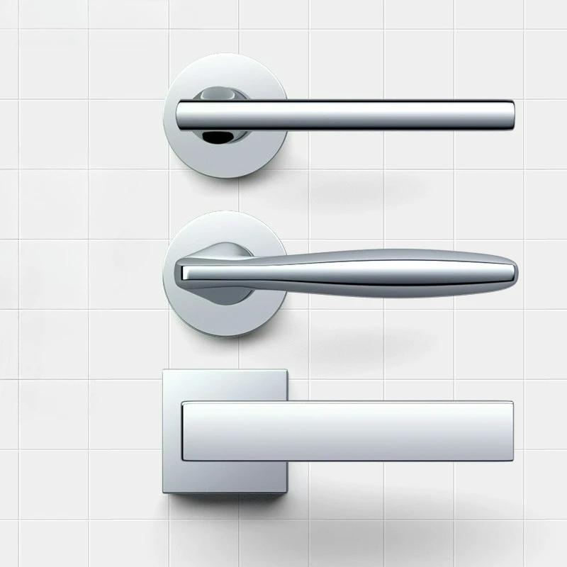 Porte intérieure minimaliste moderne, serrure de porte de chambre à coucher, poignée de porte universelle en bois argenté brillant, serrure à poignée silencieuse fendue