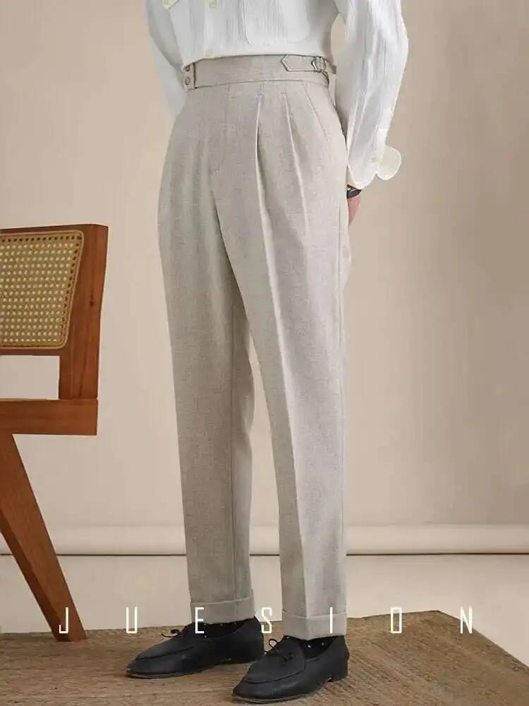 Naples-Pantalon Double en Lin Imbibé pour Homme