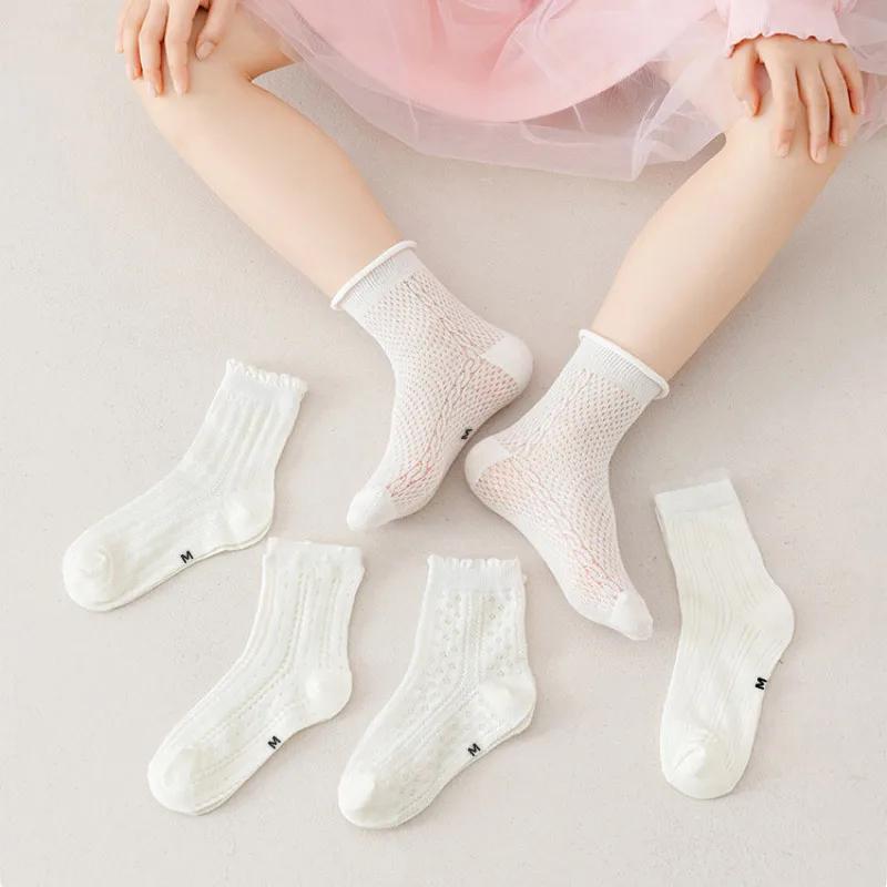 5 paires/lot chaussettes en maille blanches pour enfants pour filles été mince respirant fille