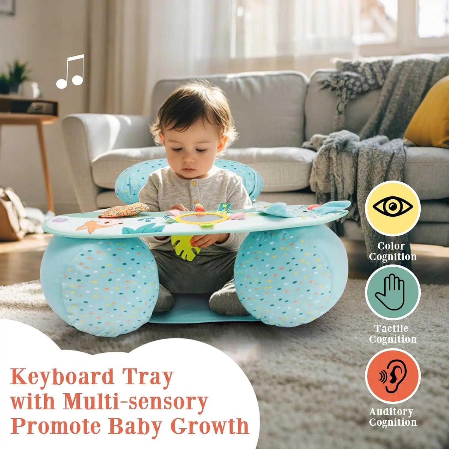 Siège gonflable pour bébé assis avec plateau de jouets sensoriels, Support arrière pour tout-petits, canapé en peluche douce, chaise pour bébé, Animal mignon