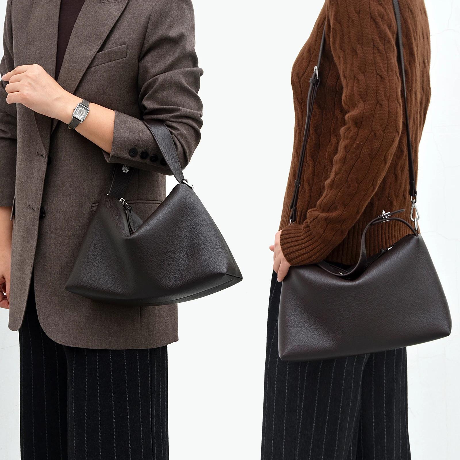 Donna-in – sac à main demi-lune en cuir de vache véritable pour femmes