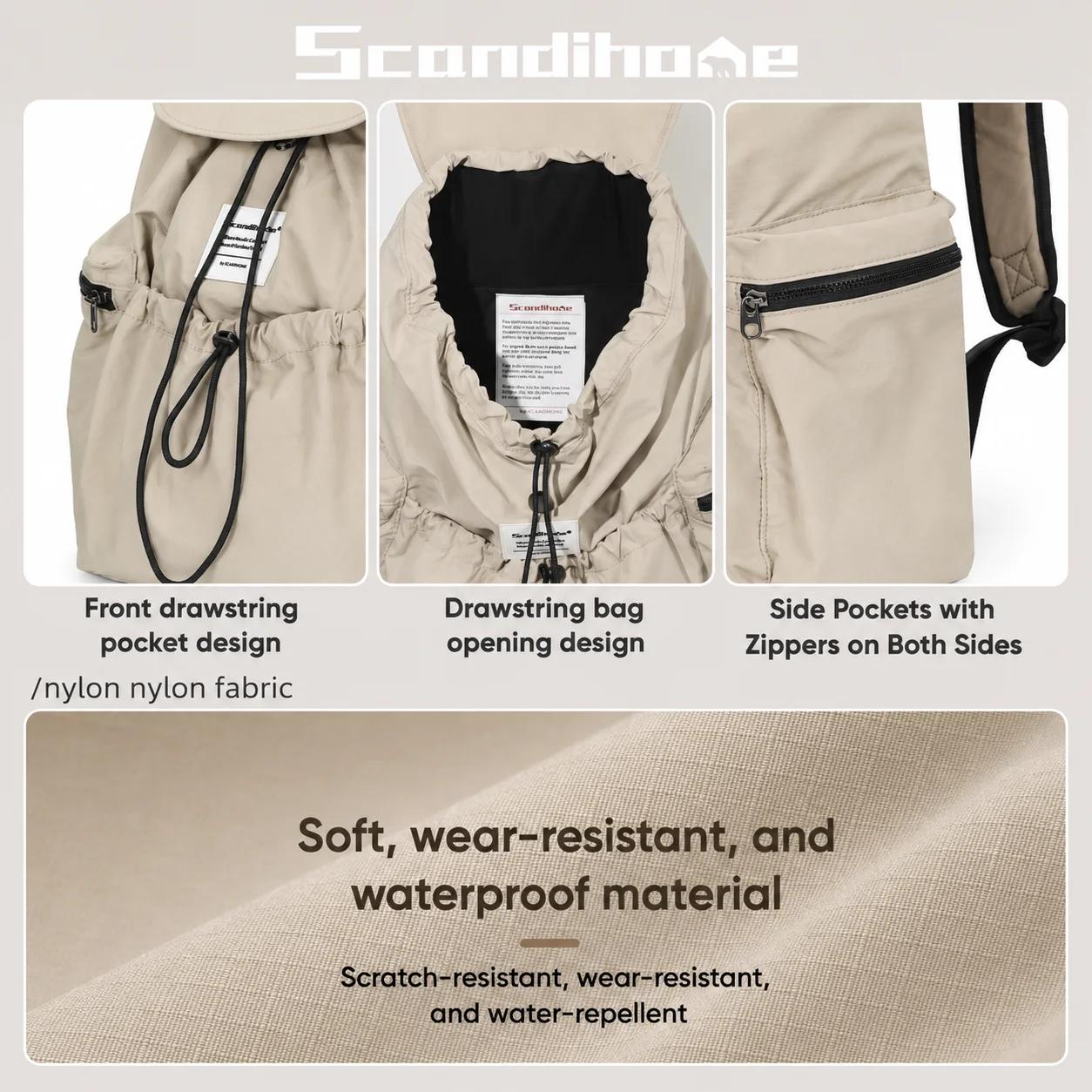 Grand sac à dos imperméable en nylon avec cordon de serrage pour hommes et femmes