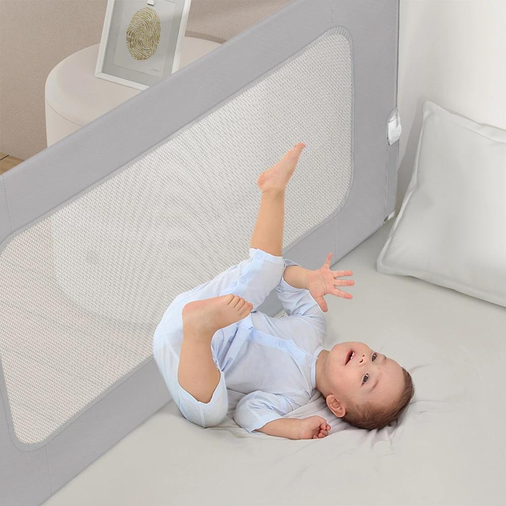 Barrière de lit de 150 / 180 / 200 cm - Protection anti-chute - Pliable à 180 ° - Hauteur réglable de 66 à 80 cm