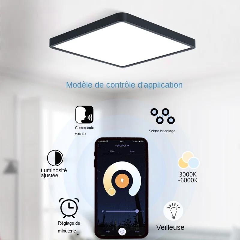 MARPOU Tuya plafonnier LED intelligent Grain de bois App commande vocale Alexa/Google télécommande plafonniers carrés sa