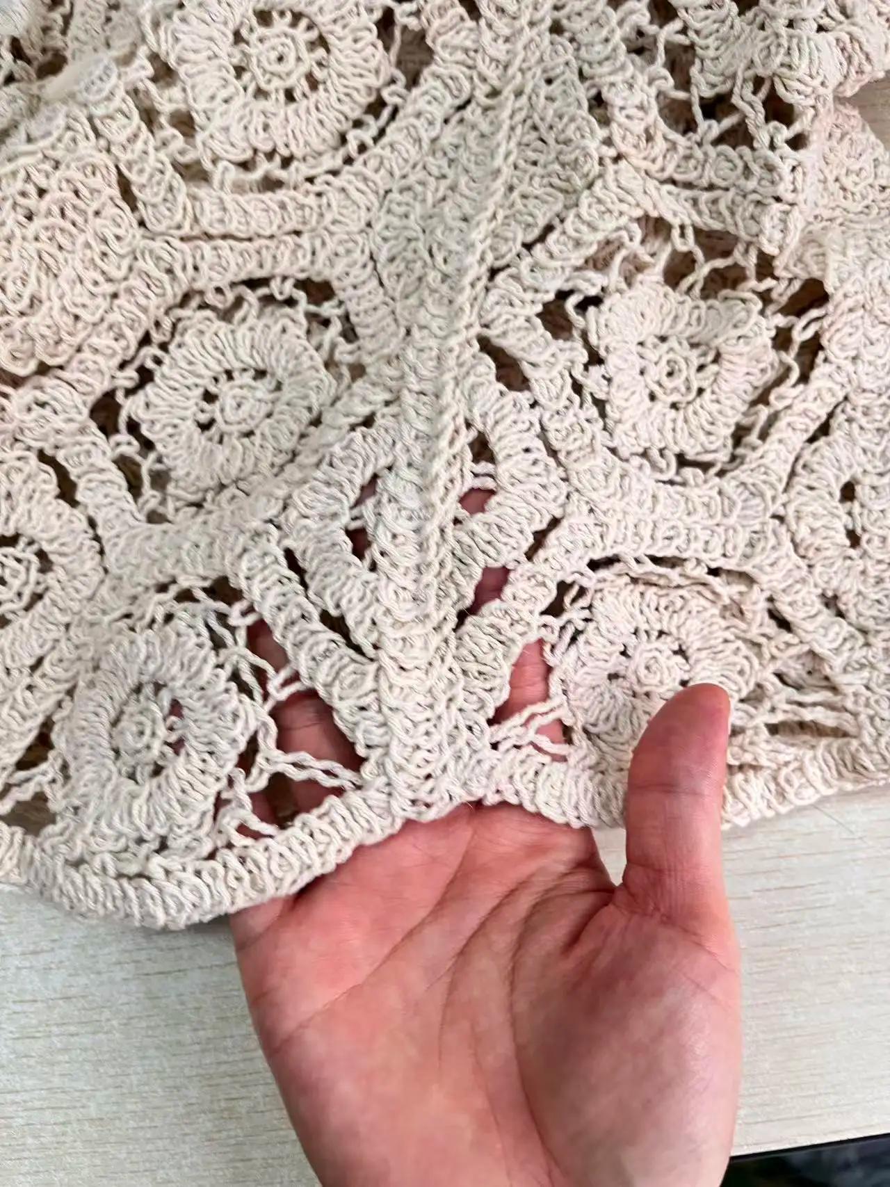 Manches longues Crochet haut en tricot plage Bikini couvrir boutonné Cardigan Blouse femmes blusas para mujer vacances B