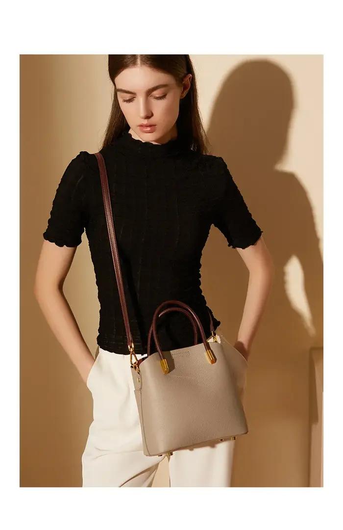Sac seau polyvalent en cuir véritable Zency pour femme, sac à main, sac fourre-tout en cuir
