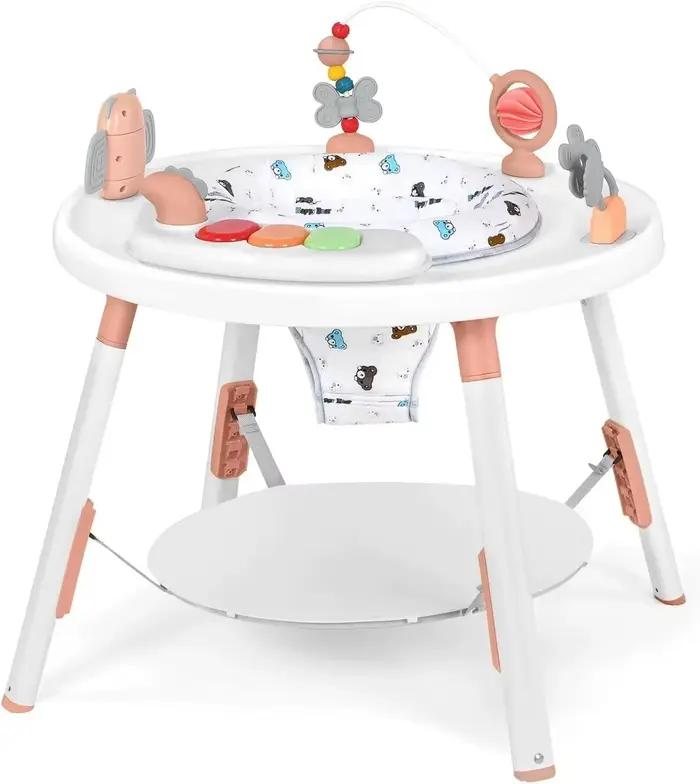Centre d'activités et table sauteuse 3-en-1 pour bébé avec rotation à 360° ° Siège rotatif et joue