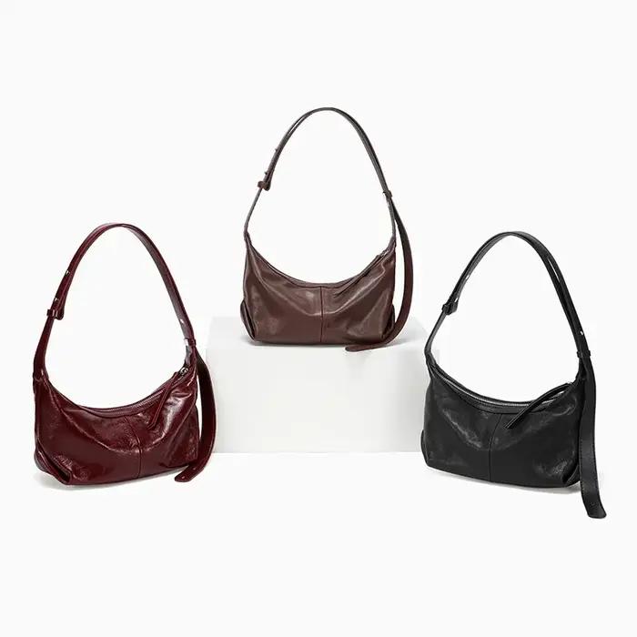 Sac sous le bras en cuir de vachette véritable bordeaux pour femme, sacs de luxe de créateur en cuir