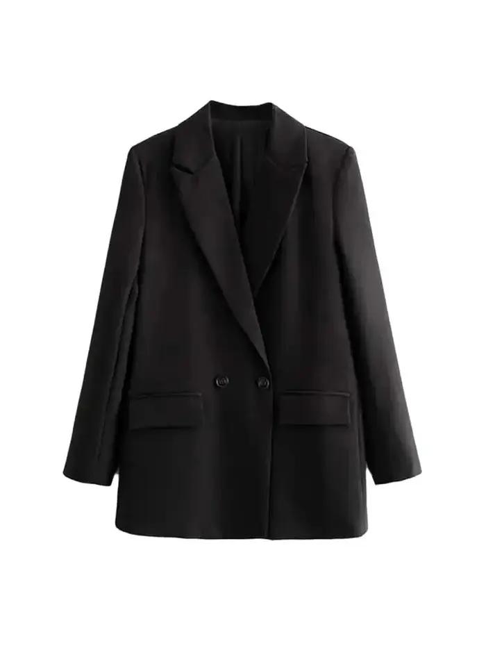 Femmes Chic bureau dame Double boutonnage Blazer Vintage manteau mode col cranté à manches longues d