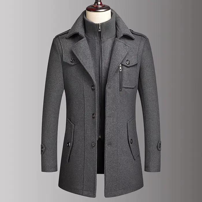 Manteau en laine à Double col pour hommes, beau manteau en laine à la mode pour hommes d'âge moyen,