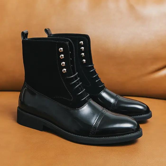 Bottes courtes en cuir de style britannique pour hommes, chaussures décontractées noires, marque, gr