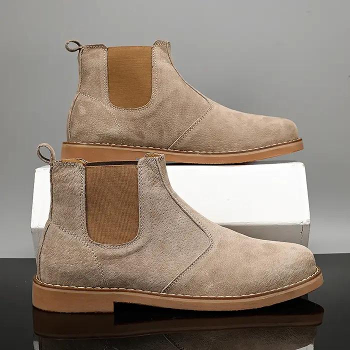 Mode daim désert bottes hommes haut Chelsea bottes en cuir chaussures décontractées mâle sans lacet