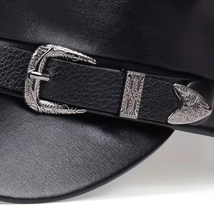 Chapeau en cuir avec grande ceinture pour femmes et hommes, chapeaux de marin, casquettes béret noir
