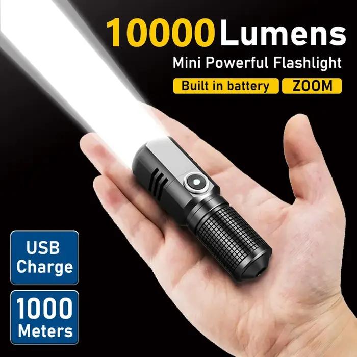 10000 Lumens Mini lampe de poche LED puissante XHP50 batterie intégrée 3 Modes Usb lampe de poche Re
