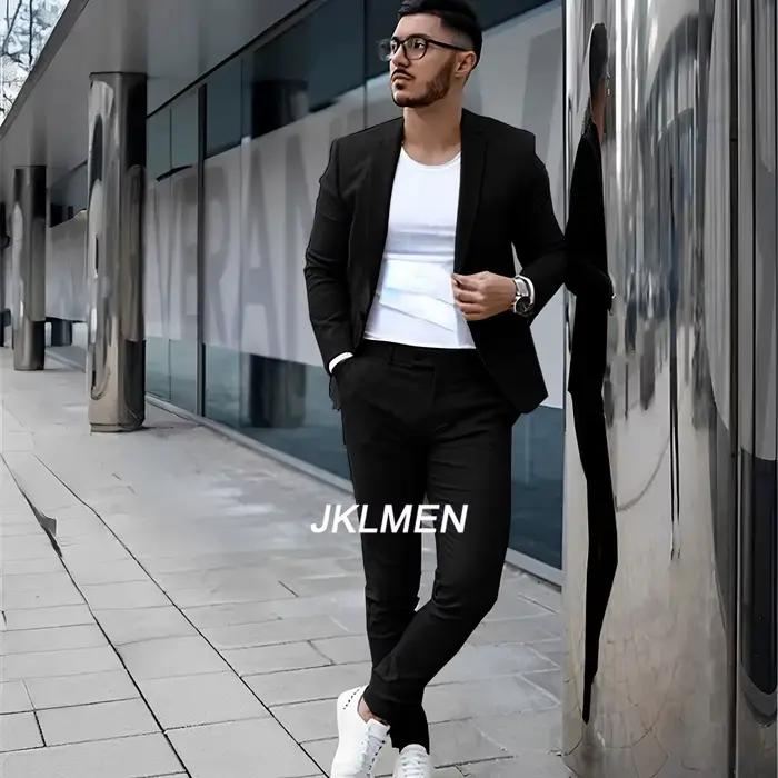 Costume 2 pièces gris pour hommes, veste d'été décontractée, pantalon formel, smoking de mariage, vê