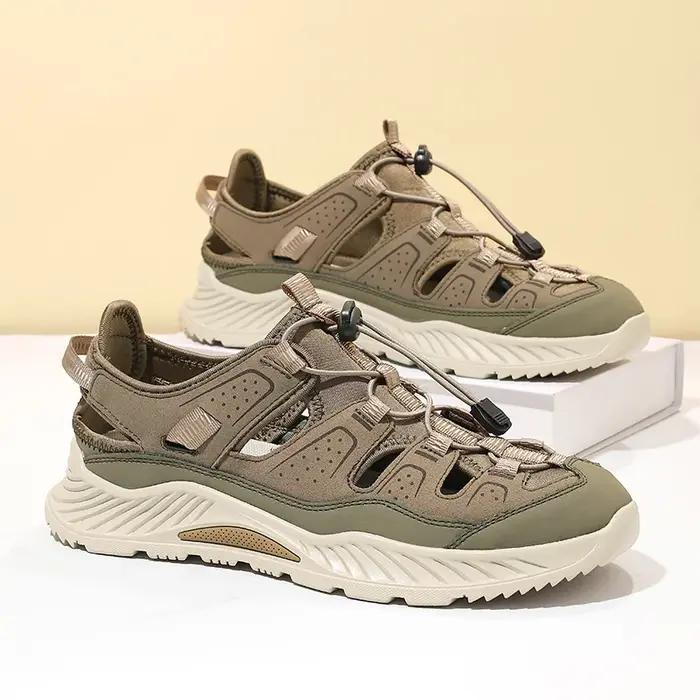 Sandales de plage en cuir pour hommes, chaussures aquatiques à séchage rapide, antidérapantes, pour
