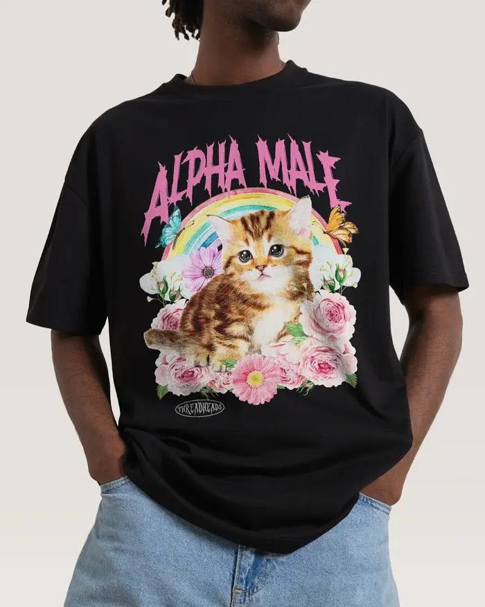 T-shirt décontracté avec illustration de chat mignon Alpha Male Fun, marque de luxe pour hommes et f
