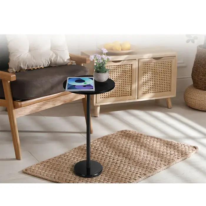 Petite table d'appoint ronde avec base en marbre, table basse noire pour canapé, table d'appoint sur