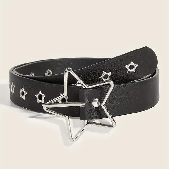 Y2K Punk étoile oeillet noir Rivet ceinture Goth Pu cuir ceintures pour femmes jean pantalon garçons