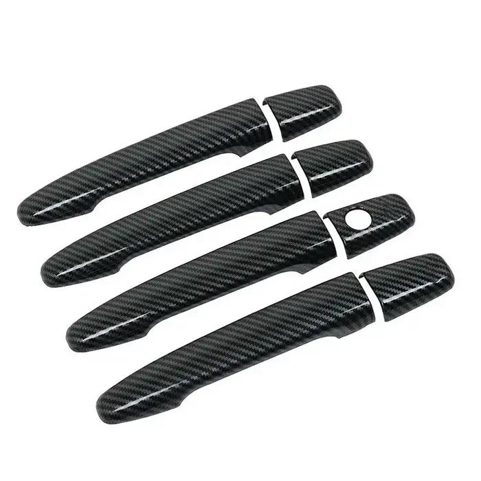 Pour Mitsubishi Lancer ASX 2008-2020 noir brillant en Fiber de carbone Chrome poignée de porte de vo