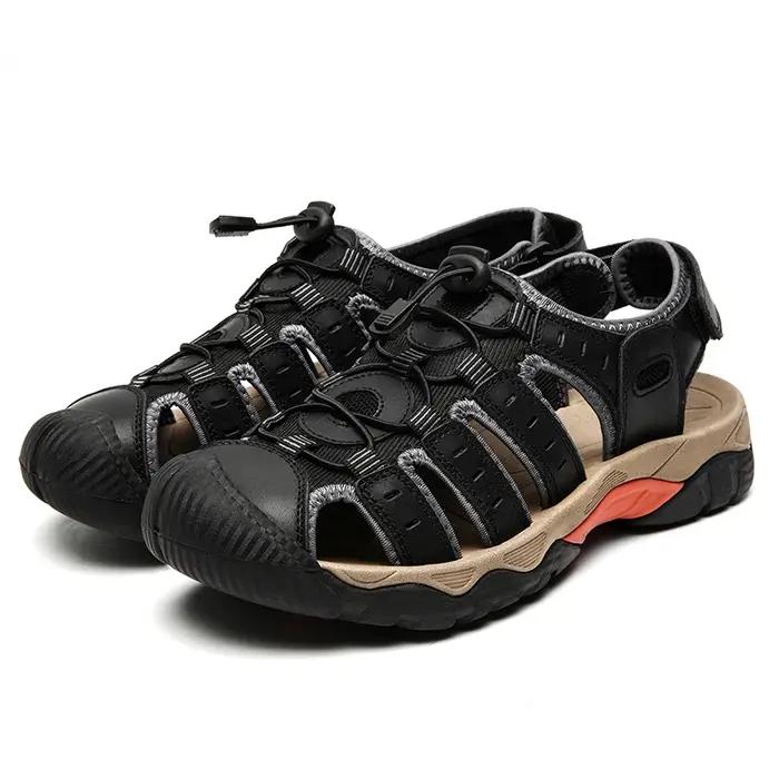 Sandales Parker fermées en cuir véritable pour hommes, chaussures de plage, extérieur, été, en amont