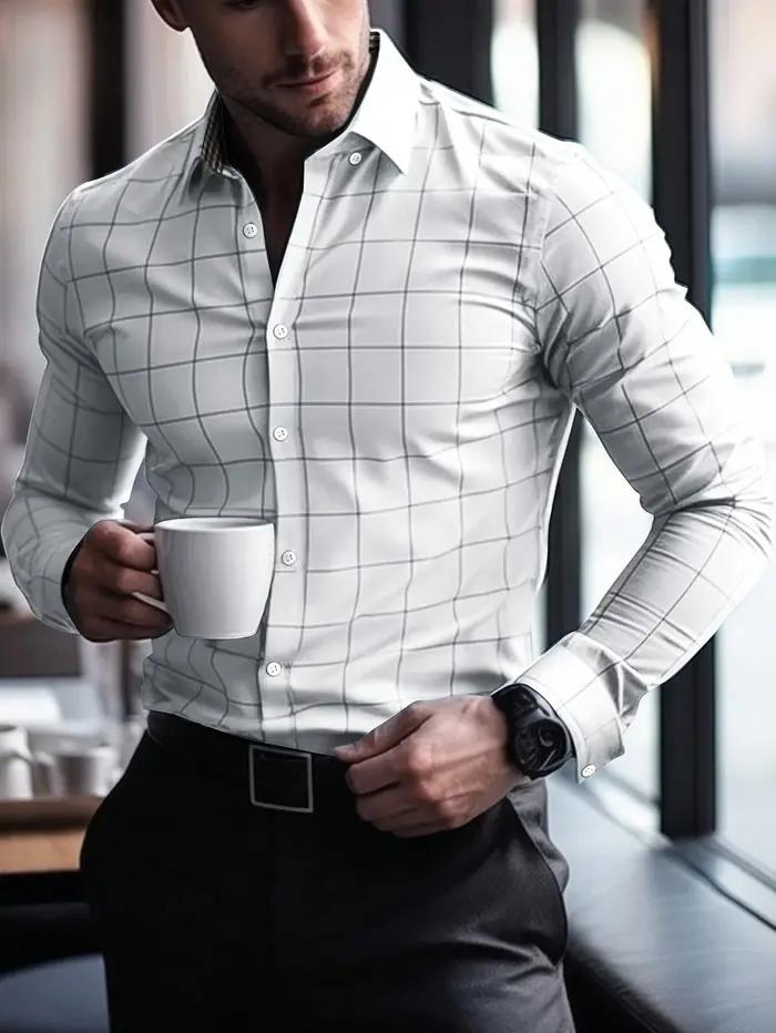Chemise à carreaux de couleur unie pour hommes chemise boutonnée à manches longues affaires décontra