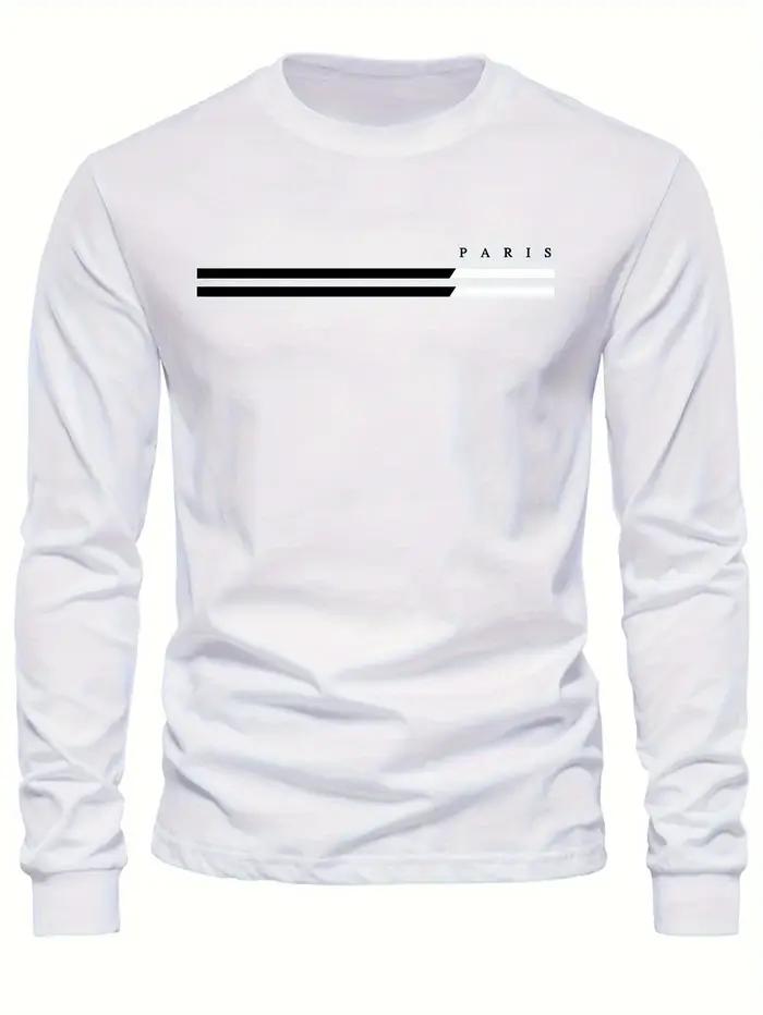 T-shirt à manches longues et col rond pour homme, 100% pur coton, ample, confortable, décontracté, i
