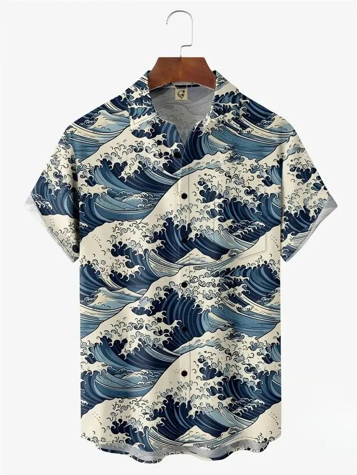 Chemises hawaïennes pour hommes, hauts à manches courtes, Style japonais, impression 3D, vêtements g