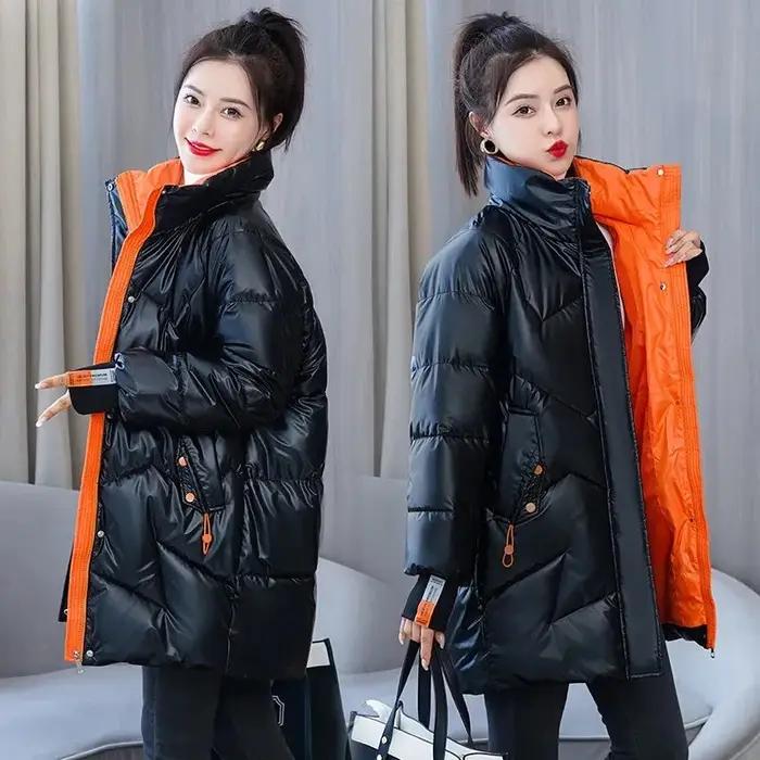 Parka courte brillante en coton rembourré pour femme, manteau décontracté, veste optique chaude, par