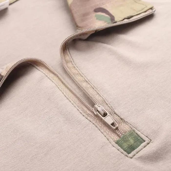 Chemises tactiques d'extérieur à manches longues, chemise de Combat, fermeture éclair 1/4, en coton