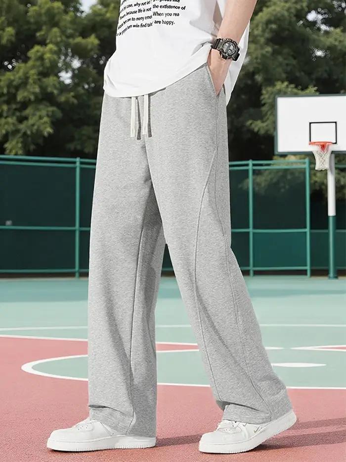 Pantalon de sport d'été pour homme en coton léger, coupe droite, gris, coupe ample, pour jogging, dé