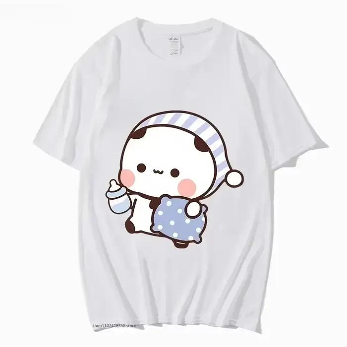 Couple t-shirt mignon BuBu Panda va dormir avec DuDu ours graphique t-shirt femmes vêtements manches